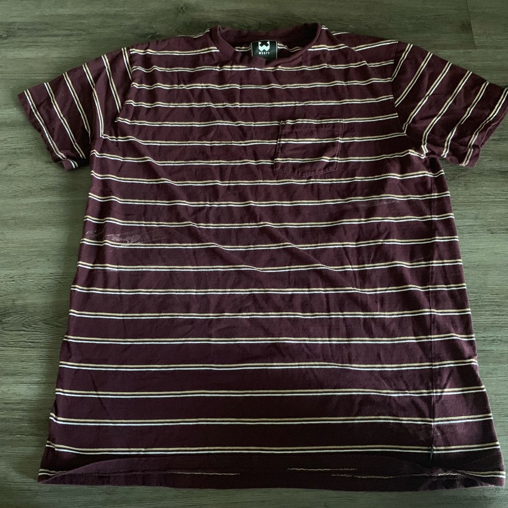 Maroon striped tee shirt